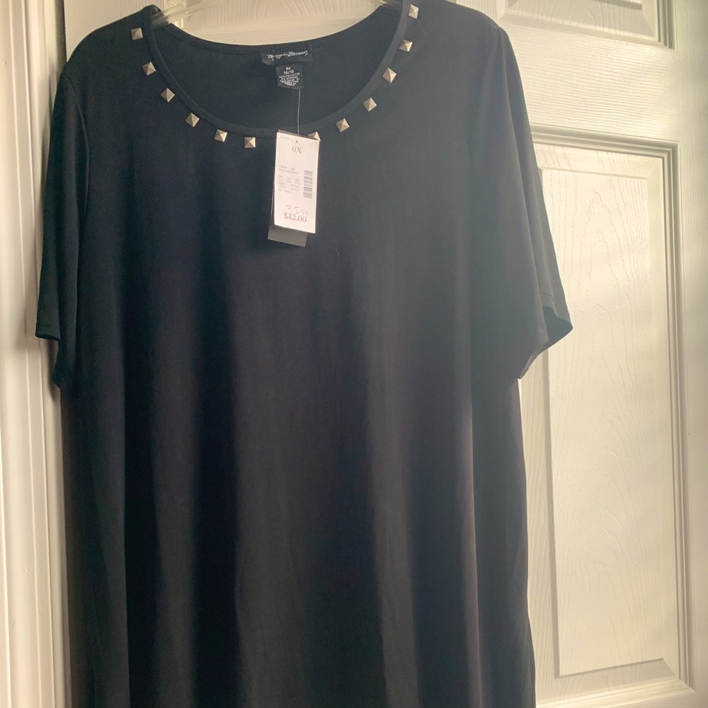 Maggie Barnes Ponte knit short sleeve studded top Sz. 0x (14/16) NWT